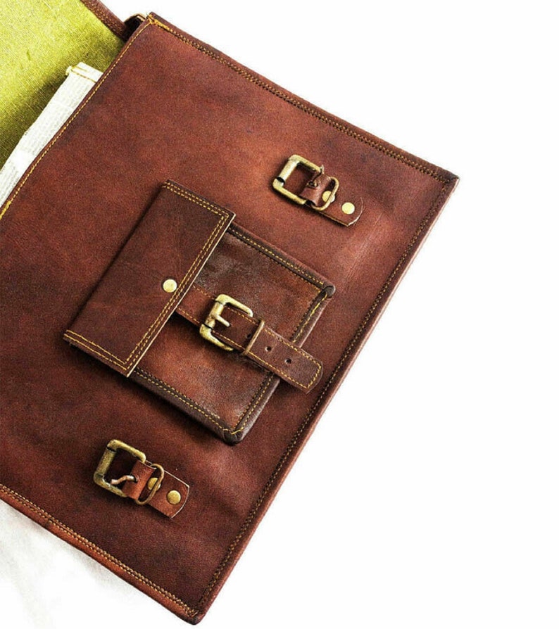 Genuine Leather Shoulder Bag Laptop Bag Vintage Looks Brown Messenger Bag Unisex image 4