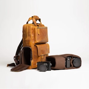 Cameratas leren cameratas gepersonaliseerde tas cadeau, leren rugzaktassen handgemaakte cadeaus voor hem/haar