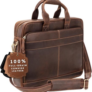 Personalized Full-Grain Leather Briefcases for Men, Leather Laptop Briefcase For Men, Leather Bag, Leather Computer Bag For Men