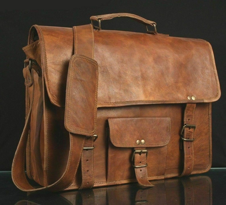 Genuine Leather Shoulder Bag Laptop Bag Vintage Looks Brown Messenger Bag Unisex image 6