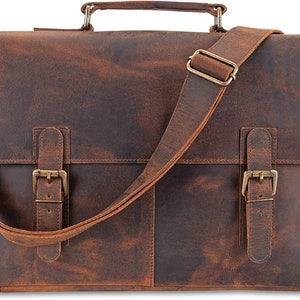 Leather Messenger Bag for Men, 16&quot; Vintage Laptop Briefcase Satchel, Computer Shoulder Office Business Work Bag