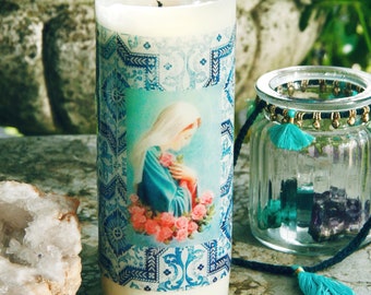 Noveenkaars Maria affermatie kaars glas bevalling doula