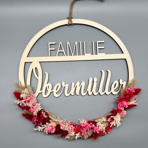 Türkranz, Familie, personalisiert, Holz, Loop, Trockenblumen