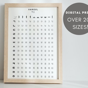 P5-Korean Alphabet Hangul Poster, Korean Alphabet Wall Art, Black & White Study Korean Hangul Poster, Korean Consonants and Vowels Poster