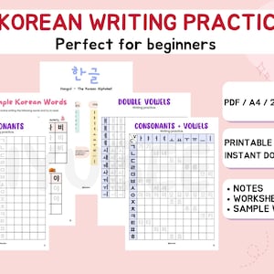 W2-Korean Hangul Writing Practice Worksheets for Beginners, Learn Korean, Korean Language Worksheet, Korean Self Study, Hangul Notes, Korean