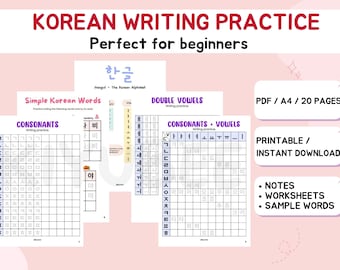 W2-Korean Hangul Writing Practice Worksheets for Beginners, Learn Korean, Korean Language Worksheet, Korean Self Study, Hangul Notes, Korean