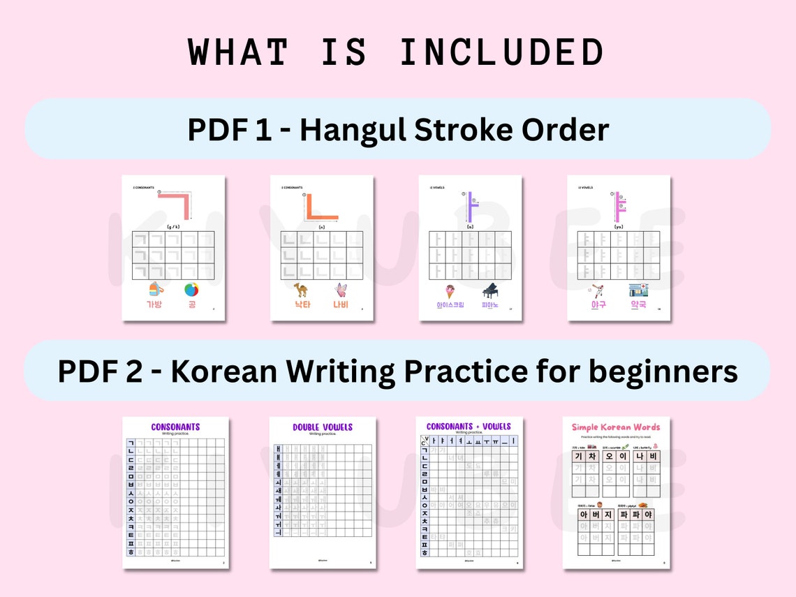 Korean Worksheets &amp; Flashcards Bundle, Hangul Writing Practice Worksheets for Beginners, Korean ...