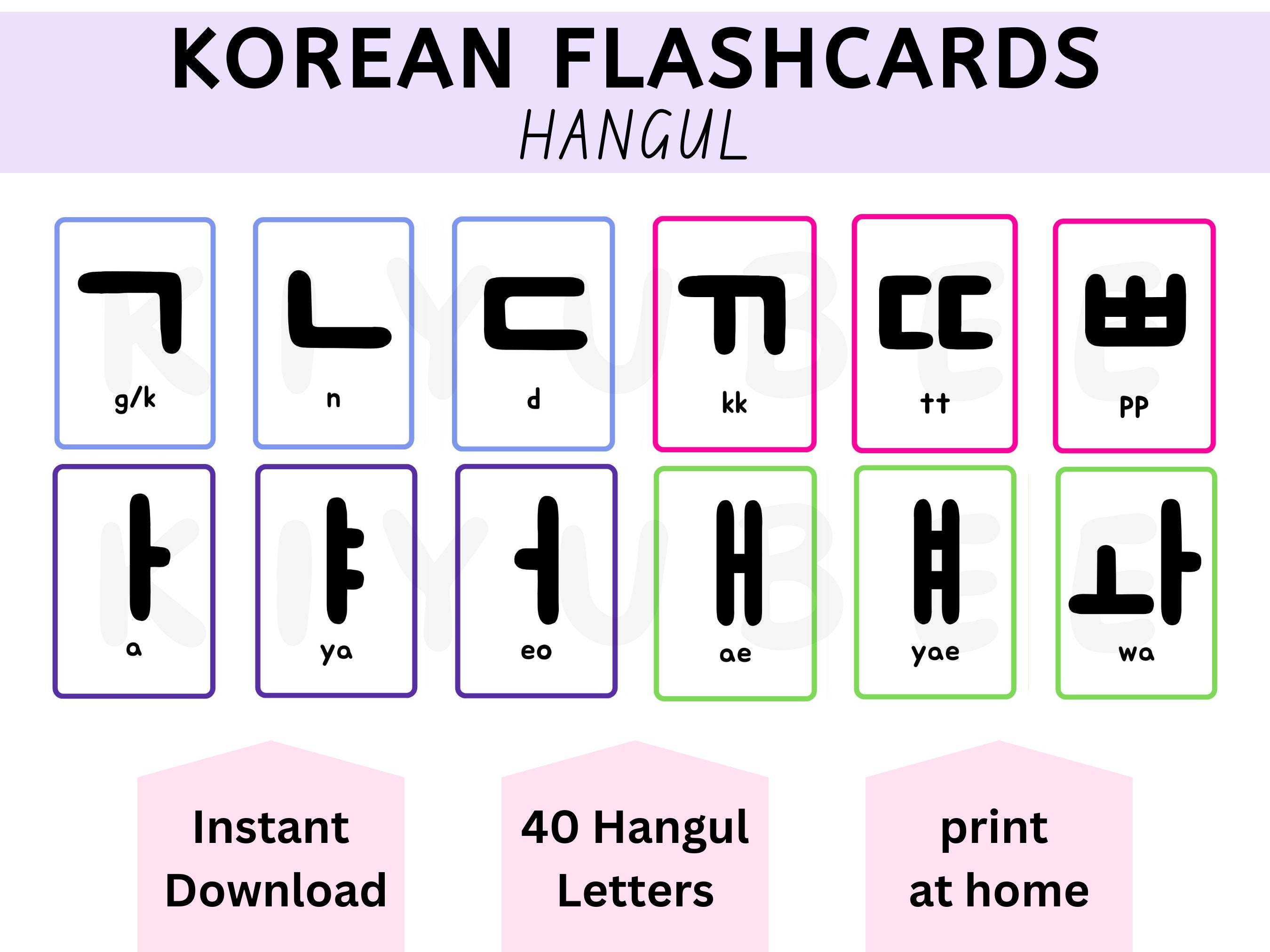 Korean Hangul Flashcards Printable Korean Alphabet Printable Flashcards