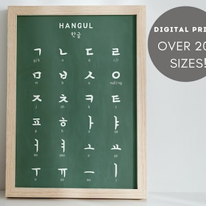 P3-Korean Alphabet Hangul Poster, Calligraphy Hangul Poster, Blackboard Study Korean Hangul Poster, Korean Consonants and Vowels Poster