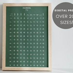 P6-Korean Alphabet Hangul Poster, Calligraphy Hangul Poster, Korean Alphabet Wall Art, Korean Art Print, Korean Consonants and Vowels Poster