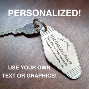 Personalized Retro Hotel/Motel Keychain, Custom Stainless Steel or Titanium Metal Custom Hotel Key Fob, Medium Size