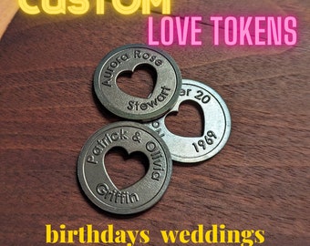 Custom Engraved Stainless Steel Love Token: Wedding, Birthday, Remembrance