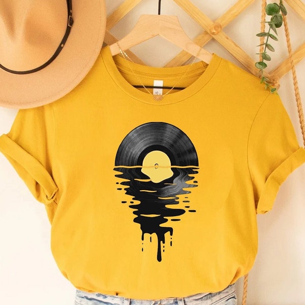 Vinyl Record Shirt, Vinyl Cool Sunset, Music Lover Tee for Men, Music Gifts for Her, LP Record Collector, DJ Music Clothing, Teacher Gifts