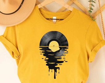 Vinyl Record Shirt, Vinyl Cool Sunset, Music Lover Tee for Men, Music Gifts for Her, LP Record Collector, DJ Music Clothing, Teacher Gifts