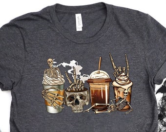 Skeleton Coffees Shirt, Coffee Skeleton Shirt, Halloween Shirt, Halloween Coffee, Coffee Shirt, Skeleton Shirt, Coffee Latte Shirt, Fall Tee