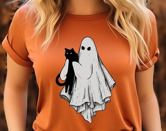 Сute Ghost Cat Shirt, Ghost Cat t-shirt, Cat Lovers Shirt, Retro Ghost Halloween, Halloween Cat T-shirt, Spooky Season, Funny Halloween Tee