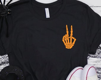 Skeleton Peace Sign Shirt, Halloween Shirt, Skeleton Hand Shirt, Funny Halloween Shirt, Fall Shirt, Skeleton Hand, Women's Halloween Shirt,