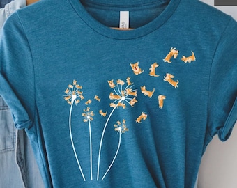 Dandelion Corgi Flower T-shirt, Cute Dog Lovers Gift Shirt, Gift For Dog Mom, Funny Dog Shirt, Dog Owner Women Shirt, Pet Owners Gifts, Dog