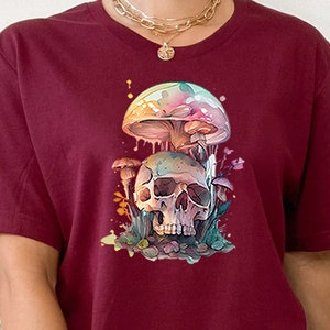 Mushroom Shirt, Halloween Mushroom Skull Shirt, Hippie Shirt, Decor Art Shirt, Plant Shirt, Nature Shirt, Gift For Her, Vintage Plant Shirt