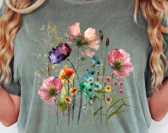 Comfort Colors® Boho Cottagecore Tshirt, Wildflowers T shirt, Vintage Pressed Flowers Shirt, Botanical Floral Tee, Gift for Gardener, Floral