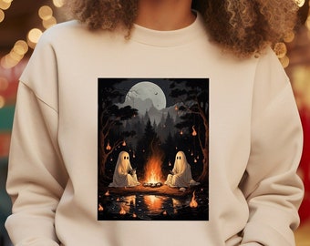 Retro Ghost Book Reading Camping Gothic Halloween Teachers Shirt, Ghost Book Reading Sweatshirt, Halloween Trip Shirt, Camping Gothic Shirt