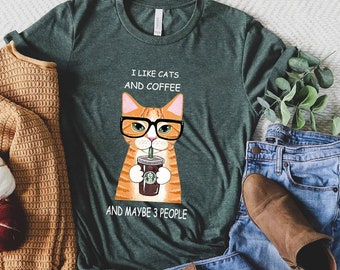 I Like Cats And Coffee Shirt, Coffee Lover Shirt, Funny Cat Shirt, Cat Mom Gift Tee, Cat Lover Shirt, Retro Coffee Shirt, Vintage Cat Shirt