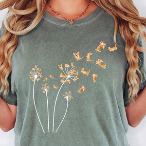 Comfort Colors® Dandelion Corgi Flower T-shirt, Cute Dog Lovers Gift Shirt, Gift For Dog Mom, Funny Dog Shirt, Dog Owner Women Shirt,Pet Tee