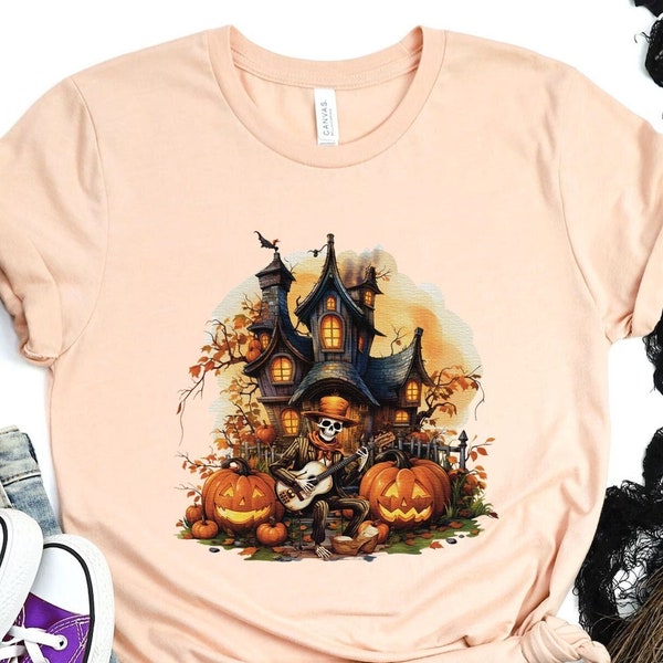 Halloween Haunted House Shirt,Halloween Horror House Tee,Halloween Skeleton Playing Guitar Shirt,Horror Night Tee,Darkest Brew Halloween Tee