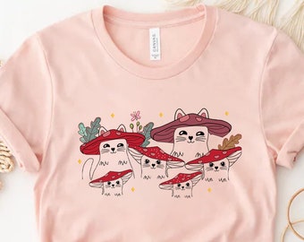 Mushroom Cat T-shirt, Goblincore Shirt, Cottage Core Shirt, Mushroom Lover Tshirt, Gift For Cat Lovers, Countrycore,Mushroom Shirt,Cat Lover