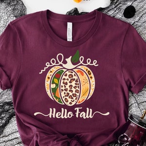 Hello Fall Shirt, Leopard Pumpkin Shirt, Cheetah Pumpkin Shirt, Thanksgiving Shirt, Thankful Shirt, Hello Pumpkin, Family Matching Shirt