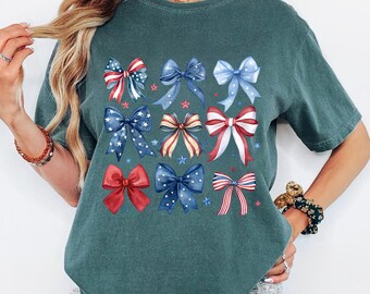 Comfort Colors® USA Bow Shirt, Coquette America Bow Shirt for July 4th, Memorial Day Shirt, USA Shirts, Patriotic Bow Shirts, Election Shirt