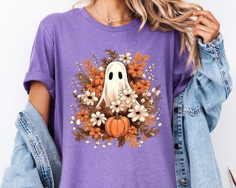 Floral Ghost Sweatshirt, Floral Ghost Shirt, Halloween Ghost Sweatshirt, Flower Halloween Shirt, Vintage Retro Sweatshirt, Fall Sweater Tee