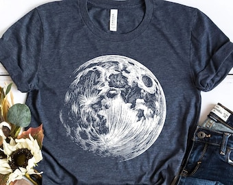 Moon Shirt for Women, Celestial Full Moon T-Shirt, Fall Clothing Gift for Her, Unique Moon Graphic Tee, Galaxy Outer Space Tshirt, Moon Tee