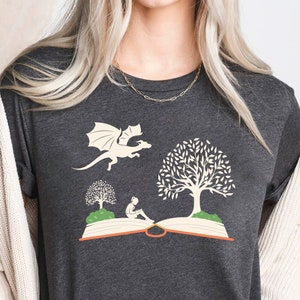 Girl and Dragon Book Shirt, Reading Book Shirt, Gift For Bookworms, Booksellers Gift, Fantastic Book Lover T-Shirt, Dragon And Book Shirt,