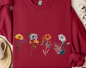 Wildflowers Sweatshirt, Flower Crewneck Sweatshirt, Floral Sweatshirt For Women, Flower Lover Sweatshirt, Flowers Hoodie, Women Gift