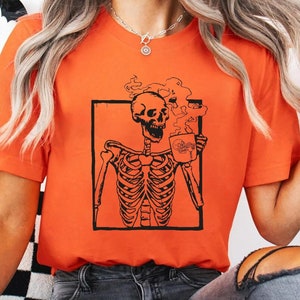 Hot Coffee Skeleton Shirt, Skeletons Halloween Shirt, Halloween Tee,Halloween Skeleton,Skeleton Tee,Skull Halloween,Skeleton Drinking Coffee