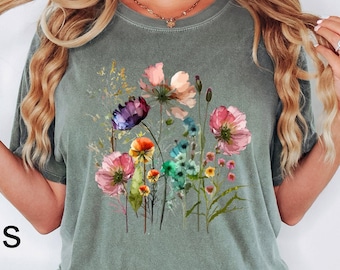 Comfort Colors® Boho Cottagecore Tshirt, Wildflowers T shirt, Vintage Pressed Flowers Shirt, Botanical Floral Tee, Gift for Gardener, Floral