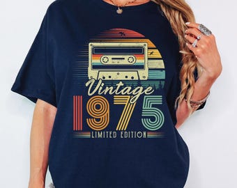 Vintage 1975 Shirt, Retro 51st Birthday Gift for Men, Born In 1975 Cassette Tape Tshirt, Classic 51 Years Old Bday Apparel, Gen X Custom Tee