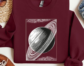 Rings of Saturn Sweatshirt in Black Aqua, Astronomy Gifts for Men or Women, Hubble Telescope Tshirt, Galaxy Planet Print, Mens Graphic Tee