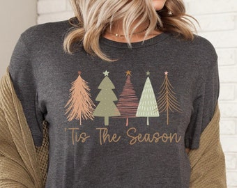 Merry and Bright Trees, Women's Christmas Shirt, Womans Holiday Shirt,Christmas Gift,Chic Winter Shirt,Cute Holiday Tee,Christmas Tree Shirt