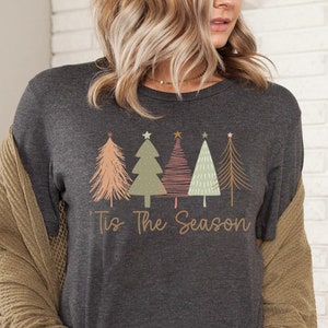 Merry and Bright Trees, Women&#39;s Christmas Shirt, Womans Holiday Shirt,Christmas Gift,Chic Winter Shirt,Cute Holiday Tee,Christmas Tree Shirt