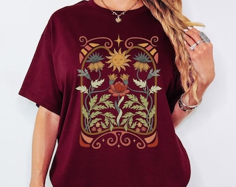 Bella Canvas® Boho Floral Tshirt Art Nouveau, Boho Wildflowers Tshirt, Art Nouveau Art Deco Shirt, Mystical Shirt, Christmas Gift For Her
