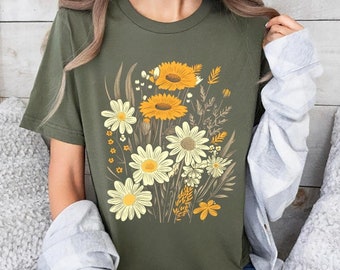 Floral Cottagecore Shirt, Spring Flowers Shirt, Botanical Shirt, Summer Flower Shirt, Boho Wildflowers Cottagecore Shirt, Gift For Women Tee