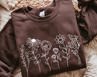 Wildflowers Sweatshirt, Flower Crewneck Sweatshirt, Floral Sweatshirt For Women, Flower Lover Sweatshirt, Flowers Hoodie, Women Gift