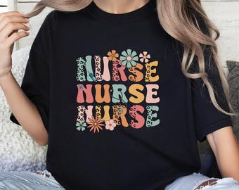 Retro Nurse Shirt, Wild Flowers Nurse T Shirt, RN Nurse Shirt Registered Nurse Shirt, Nurse Student Tee, New Nurse Gift, Nurse Appreciation