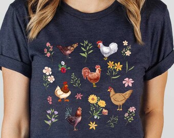 Wildflower Chicken Shirt, Ladies Chicken Tshirt, Chicken T shirt, Chicken Lover, Chicken mom Tee, Cottagecore Farm Girl T-shirt, Farmer Gift