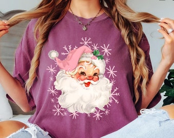Comfort Colors® Christmas Pink Santa Shirt, Retro Santa Shirt, Gift For Christmas, Retro Christmas Shirts, Christmas Shirt For Women, Santa