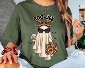 Boo-Jee Ghost Shirt, Leopard Ghost Tee, Ghost Coffee Shirt, Funny Fall Shirt, Ghost Tee, Girly Halloween Gift, Boojee Shirt, Halloween Party