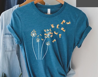 Dandelion Corgi Flower T-shirt, Cute Dog Lovers Gift Shirt, Gift For Dog Mom, Funny Dog Shirt, Dog Owner Women Shirt, Pet Owners Gifts, Dog