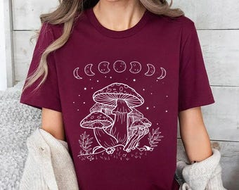 Mushroom Shirt, Moon Phases And Mushrooms Shirt ,Magical Celestial Fungi Shirt ,Goblincore Aesthetic , Cottagecore Mushroom, Magic Mushroom